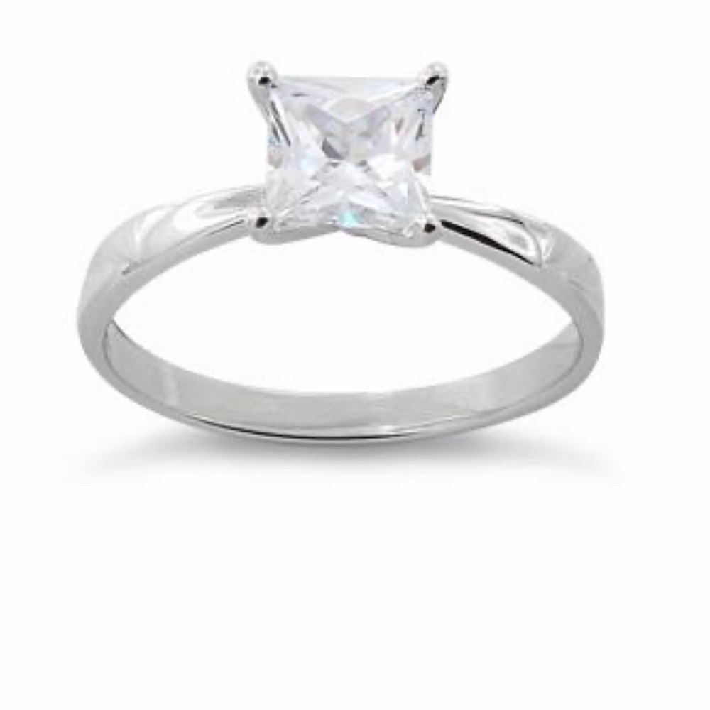 Sterling Silver Solitaire Princess Cut CZ Ring Sz8 - Picture 9 of 11